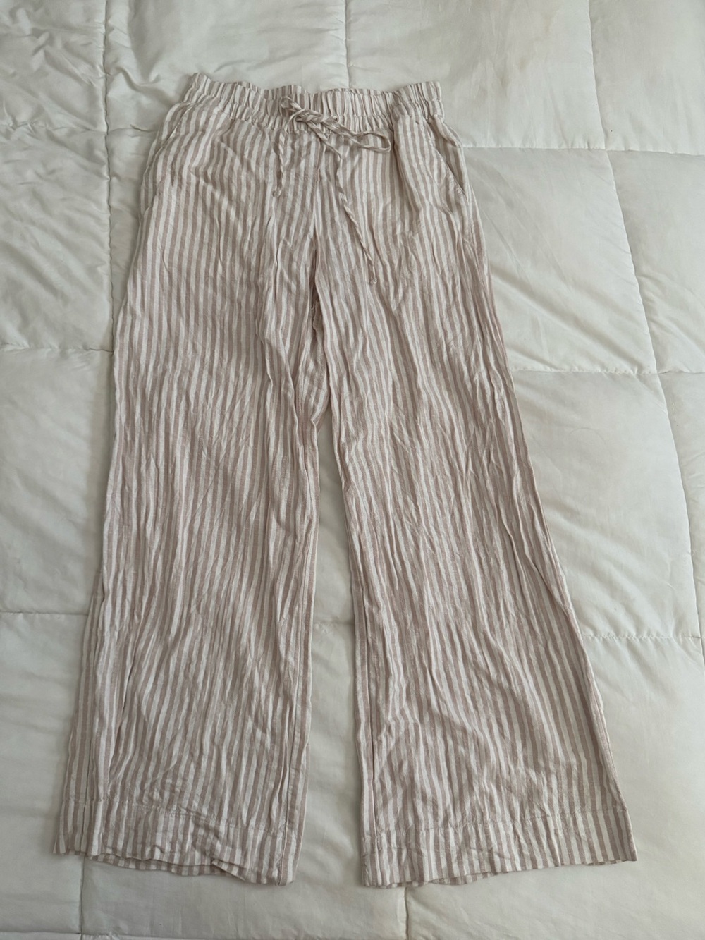 a new day Tan and White Striped Lounge Pants